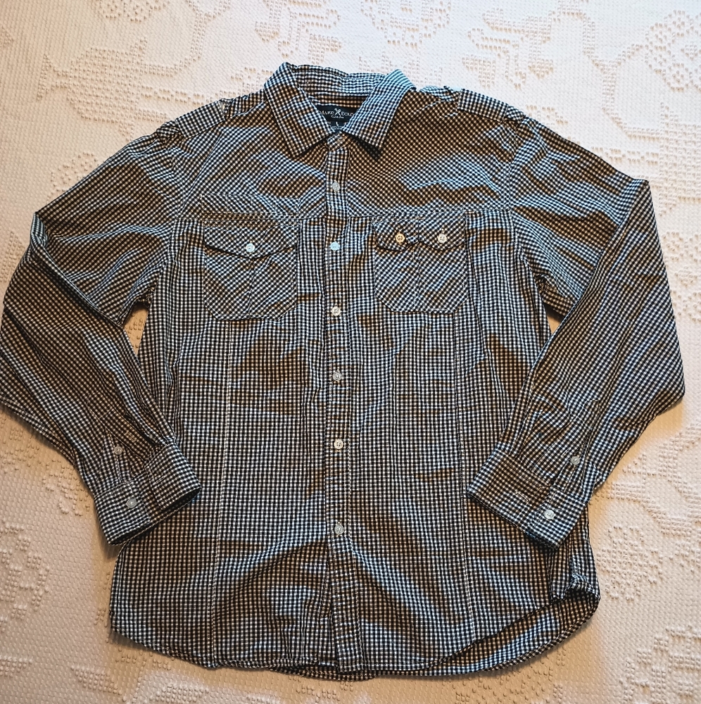 Black and white checkered button down 100% cotton